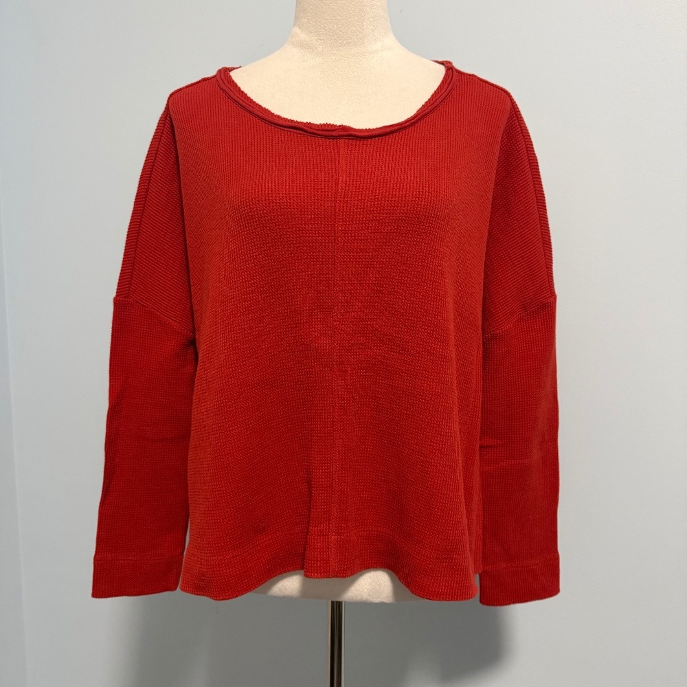 Anthropologie Oversized Waffle‎ Knit Thermal Long-Sleeve Red Sweater Size S